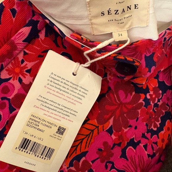 NAT SEZANE FR 34, US 2 Martin corduroy pant,Fuchsia Floral, 100% cotton - Picture 7 of 11